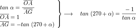     left .       begin{array}{l}          tan ; alpha =cfrac{; overline{OA} ;}{overline{AG}}           overline{OA} =1           overline{AG} = -tan ; (270+alpha)       end{array}    right }    longrightarrow  quad    tan ; (270+alpha) = cfrac{-1}{tan ; alpha} 