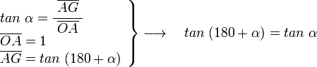     left .       begin{array}{l}          tan ; alpha =cfrac{; overline{AG} ;}{overline{OA}}           overline{OA} =1           overline{AG} = tan ; (180+alpha)       end{array}    right }    longrightarrow  quad    tan ; (180+alpha) = tan ; alpha 