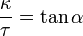 frac{kappa}{tau}=tan alpha ,