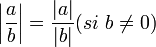 left| frac {a}{b}right| =  frac {|a|}{|b|} (si  b ne 0)