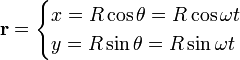 mathbf r = begin{cases} x = Rcostheta = Rcosomega t y = Rsintheta = Rsinomega t end{cases}