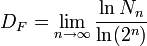 D_F=lim_{n to infty}{ ln N_n over ln(2^n)}
