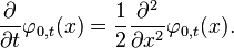  frac{partial}{partial t} varphi_{0,t}(x) = frac{1}{2} frac{partial^2}{partial x^2} varphi_{0,t}(x). 