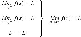     left .    begin{array}{c}       underset{x to { x_0}^{-}}{L acute{imath}m} ; f(x) = L^{-}         underset{x to { x_0}^{+}}{L acute{imath}m} ; f(x) = L^{+}         L^{-} = L^{+}    end{array}    right }    quad    underset{x to { x_0}}{L acute{imath}m} ; f(x) = L 